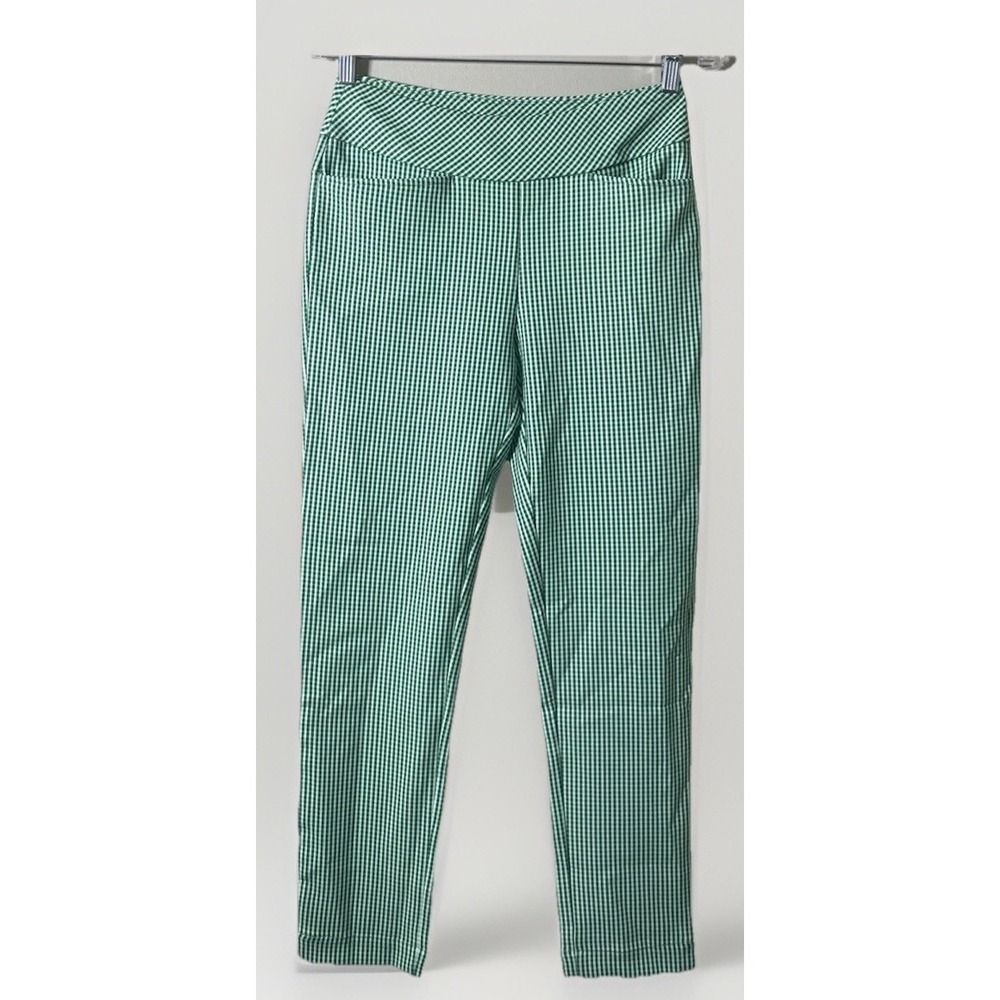 Acegolfs Green White Gingham Check Pull On Stretch Golf Pants Women's Size Small